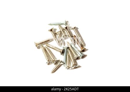 Self Tapping Screws - Flat Head, on white background Stock Photo