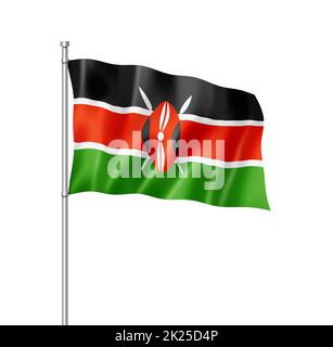 Drapeau kenyan isolé sur blanc Banque D'Images