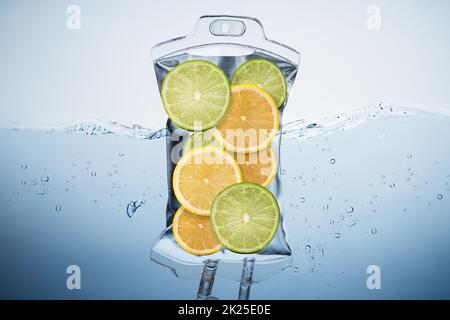 Sac de solution saline IV Drip Vitamin fruit Banque D'Images