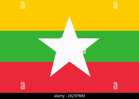 Illustration d'arrière-plan du drapeau birman jaune vert rouge bande blanche étoile Banque D'Images