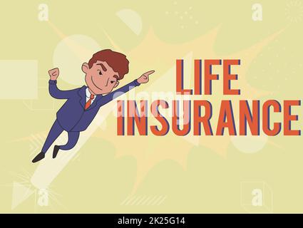 Affichage conceptuel assurance vie. Photo conceptuelle paiement de l'indemnité de décès ou de blessure réclamation pour décès ou accident Homme dessin en uniforme debout pointant vers le haut Afficher le leadership. Banque D'Images