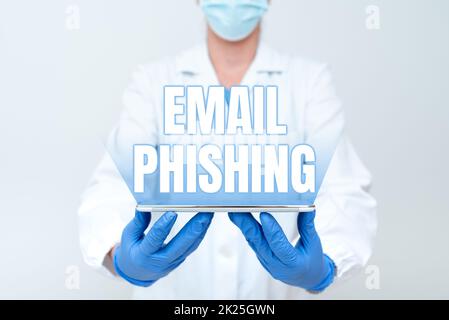 Écriture manuscrite message électronique phishing. E-mails de présentation d'entreprise pouvant être liés à des sites Web qui distribuent des programmes malveillants démontrant la technologie médicale et présentant la découverte de nouvelles découvertes scientifiques Banque D'Images