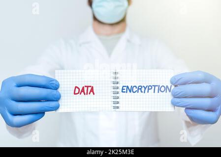 Légende conceptuelle Data Encryption. Internet concept Symmetrickey algorithme pour le chiffrement des données électroniques Biologiste présentant de nouvelles recherches, Chemist Planning Advance Procedures Banque D'Images