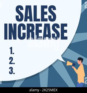 Augmentation des ventes de texte d'écriture manuscrite. Business concept développez votre entreprise en trouvant des moyens d'augmenter les ventes Homme dessin main dans poche tenant Megaphone avec grande bulle de parole. Banque D'Images