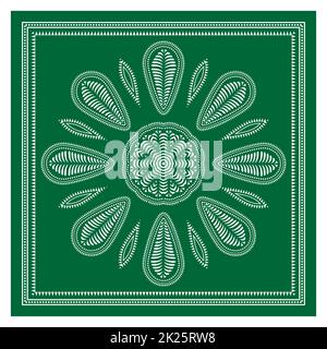 Châle à bandana vert, imprimé en tissu de nappe, écharpe à col en soie, motif en forme de Kerchien, cachemire décoratif,Motif carré. Banque D'Images