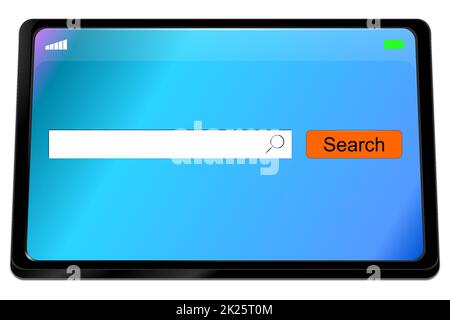 Tablette avec moteur de recherche Internet orange - illustration 3D Banque D'Images