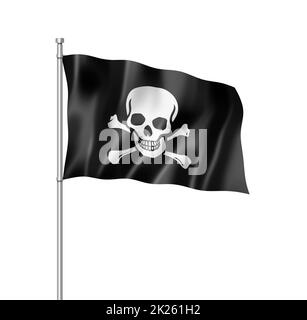 Drapeau Pirate, Jolly Roger isolé sur blanc Banque D'Images