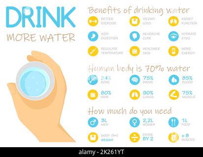 Infographie sur les avantages de l'eau potable, illustration vectorielle Banque D'Images