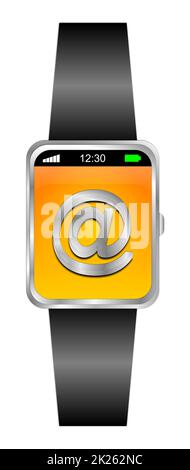 Montre intelligente avec bouton E-Mail sur écran orange - illustration 3D Banque D'Images