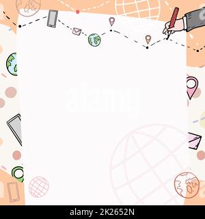 Tableau blanc Uni avec ligne de guide de dessin à la main pour les marches sur World Globe.Définition de nouveaux repères avec des zones Notes vides sur le plan Terre. Banque D'Images