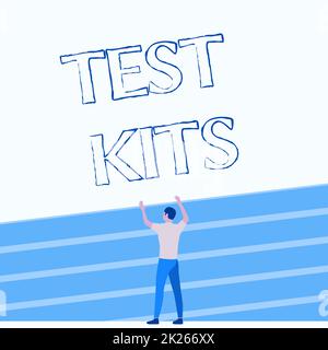 Écriture affichant des kits de test de texte. Outils photo conceptuels utilisés pour détecter la présence de quelque chose dans le corps Athletic Man Standing on Track Field levant les deux mains montrant Celebration. Banque D'Images