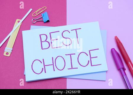 Légende de texte présentant le meilleur choix. Concept d'affaires défini pour être la meilleure option un individu devrait aller pour flashy fournitures de bureau d'école, l'enseignement des collections d'apprentissage, l'écriture des outils Banque D'Images