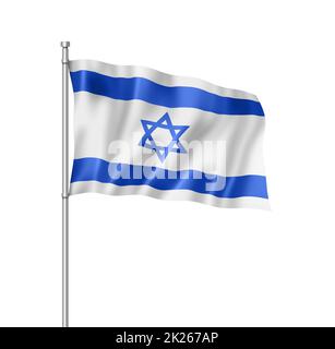 Drapeau israélien isolé sur blanc Banque D'Images