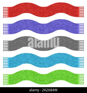 Ensemble d'icônes d'écharpe tricotée de couleur isolé sur fond blanc Banque D'Images