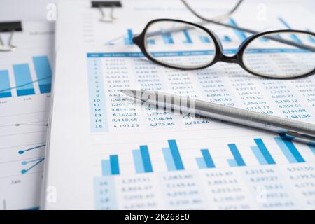 Stylo sur papier de table de pré-impression. Développement financier, compte bancaire, Statistiques investissement recherche analytique économie de données, trading, rapports de bureau concept d'entreprise. Banque D'Images