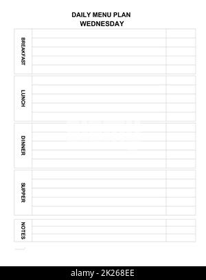 menu quotidien. menu familial pour aujourd'hui. liste minimaliste. Planificateur de repas Banque D'Images