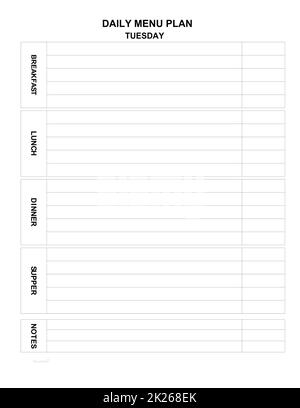menu quotidien. menu familial pour aujourd'hui. liste minimaliste. Planificateur de repas Banque D'Images