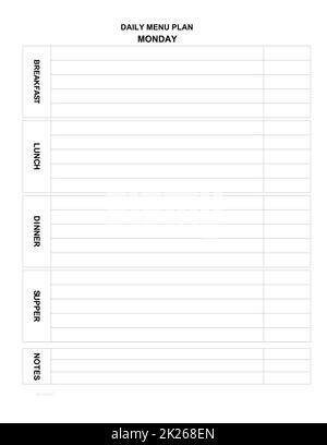 menu quotidien. menu familial pour aujourd'hui. liste minimaliste. Planificateur de repas Banque D'Images