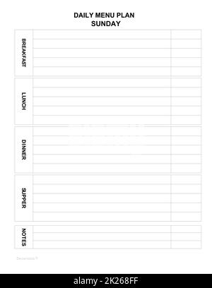 menu quotidien. menu familial pour aujourd'hui. liste minimaliste. Planificateur de repas Banque D'Images