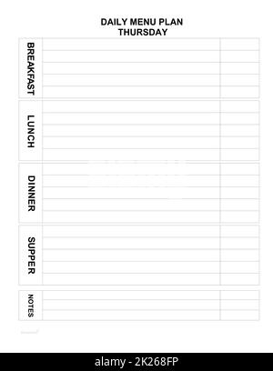 menu quotidien. menu familial pour aujourd'hui. liste minimaliste. Planificateur de repas Banque D'Images