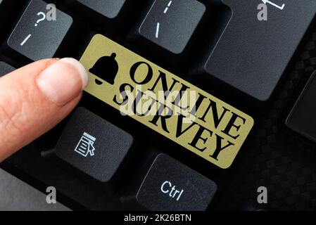 Enquête en ligne sur les affiches manuscrite. Présentation commerciale réévaluation Feedback Sondage satisfaction taux témoignage consultation de l'historique des transactions en ligne, création d'un système de fichiers organisé Banque D'Images