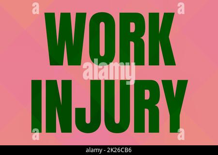 Inspiration montrant un signe de blessure au travail. Un mot pour un accident est survenu à la suite d'un travail résultant d'une ligne de dommages illustrée Backgrounds avec des formes et des couleurs variées. Banque D'Images