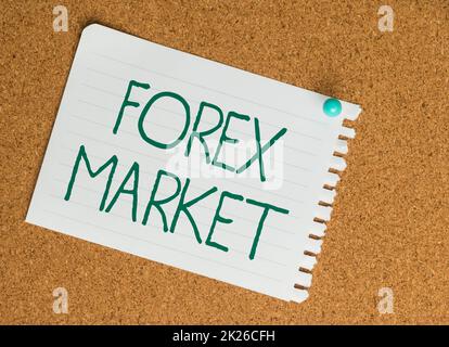 Légende conceptuelle Forex Market. Business concept global affaires et finance tendances économiques trading sur la monnaie flashy fournitures de bureau d'école, enseignement Collections d'apprentissage, rédaction Outils Banque D'Images