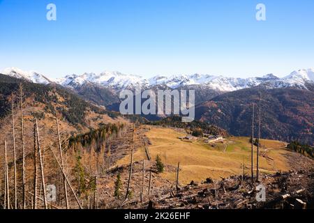 Paysage d'automne de la vallée de Mocheni, Baselga di Pine, Italie Banque D'Images