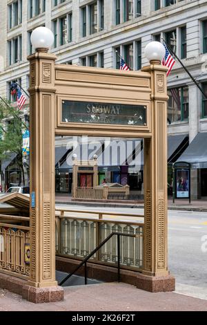 Entrée de la station de métro, Chicago, Illinois, États-Unis Banque D'Images