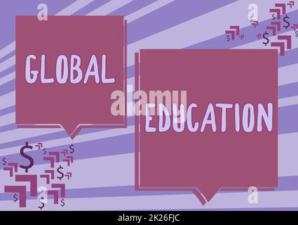 Texte montrant inspiration éducation mondiale. Concept d'affaires approche interdisciplinaire à l'apprentissage des concepts nécessaires deux coloré se chevauchant bulle de discours dessin avec Dollar Sign. Banque D'Images