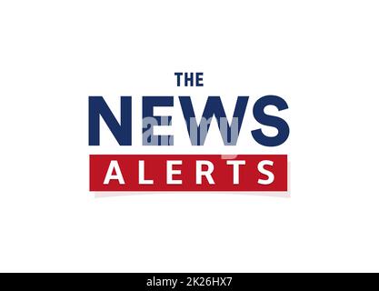 Nouvelles alertes modèle de bannière texte simple, style minimaliste. Logo de l'actualité, élément de conception tv, rapport en ligne, icône de microphone, illustration vectorielle. Banque D'Images