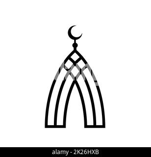 Mosquée de lignes noires. Symbole de l'Islam. Icône vecteur croissant islamique. Logo télévision religion musulmane modèle. La religion chambre télévision simple emblème sur fond blanc. Banque D'Images