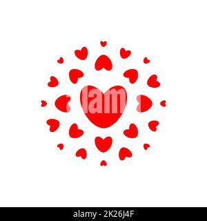 Symbole de l'amour et de la santé. Cœur rouge en cercle, simple élégance modèle de logo rond. Concept design pour le jour du mariage, le jour de la Saint-Valentin, la décoration de la pharmacie. Emblème de vecteur isolé. Banque D'Images