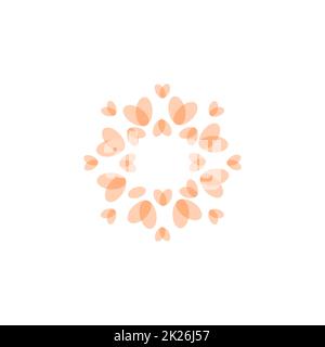 Icône de la beauté de la nature. Ailes de papillon en forme de pétales de rose. Concept design pour spa et cosmétiques bio, salon de mode et de yoga. Concept de logo rond vectoriel isolé. Logotype rose tendre. Banque D'Images