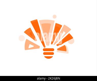 Symbole abstrait de l'idée, hémisphère avec rayons qui se croisent sous la forme d'un soleil orange. Modèle de logo conceptuel pour l'infographie de brainstorming. Illustration vectorielle. Banque D'Images