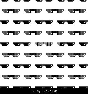 Lunettes de soleil à pixels noirs, motif sans couture, isolé sur fond blanc Banque D'Images