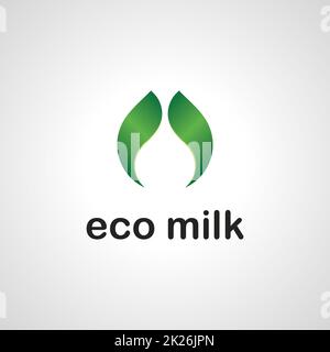 Logo de la feuille verte. Lait Eco Logo. Logo des produits biologiques. Banque D'Images