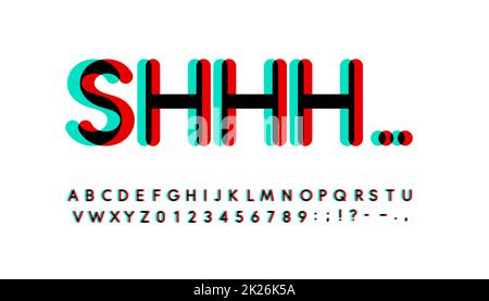 Jeu de lettres et de chiffres surimprimer. Alphabet latin vectoriel de style effet de spectre turquoise et rouge. Police pour les événements numériques, les promotions, les logos, les bannières, le monogramme et l'affiche. Typographie. Banque D'Images