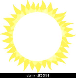 Icône Soleil. Forme de cercle lumineux et ensoleillée avec rayons. Un soleil d'été éclatant de couleurs vives, un modèle de logo simple et plat, un design conceptuel. Illustration vectorielle sur fond blanc Banque D'Images