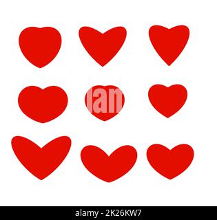 Résumé rouge isolé couleur de formes différentes,collection logos symboles amour vecteur illustration. Banque D'Images