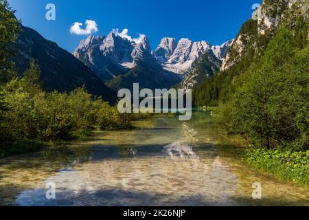 Lago di Landro (Dürensee), Tyrol du Sud, Italie Banque D'Images