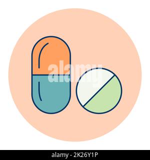 Icône de vecteur de comprimés et de pilules. Signe médical Banque D'Images