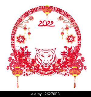 Bonne année 2022, nouvelle année chinoise, année du tigre, bonne année lunaire 2022 Banque D'Images