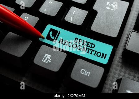 Affiche reconnaissance de la vitesse. Mot écrit sur le sous-domaine interdisciplinaire de la linguistique computationnelle Résumé envoi de plusieurs messages en ligne, dactylographie leçons de groupe Banque D'Images