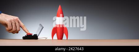Bouton de démarrage et de lancement de Red Rocket pour carrière Banque D'Images
