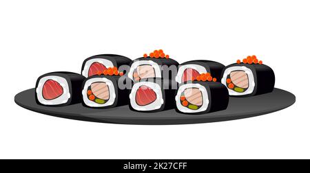 Rouleaux de sushi cuits réalistes fond blanc - Vector Banque D'Images