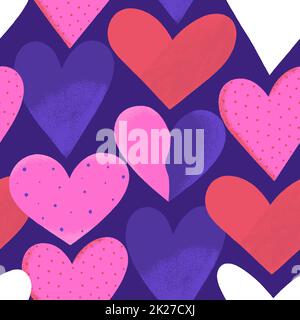 Motif sans coutures avec coeurs. Motif Saint-Valentin. Art contemporain Illustration vectorielle en rose et violet Banque D'Images