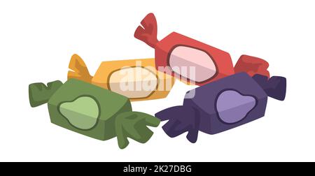 Bonbons au chocolat réalistes dans des emballages colorés sur fond blanc - Vector Banque D'Images