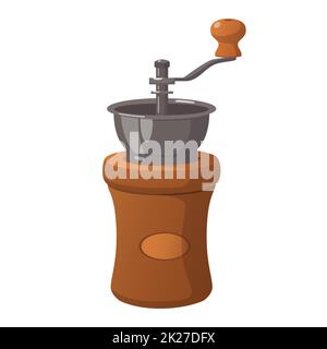 Moulin à café manuel élégant et réaliste, isolé sur fond blanc - Vector Banque D'Images