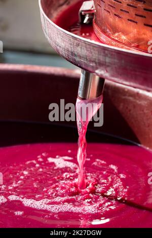 fabrication de vin rouge par la presse à l'winepress Banque D'Images